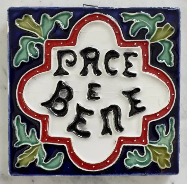 Vintage Majolica Ceramic Tile Wall Decor Pace E Bene Peace and Blessing Italy