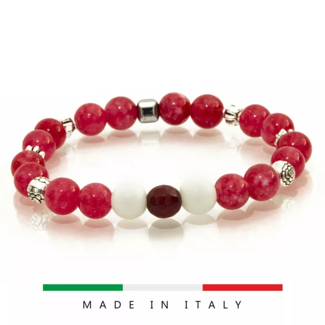 Bracciale da donna pietre naturali ROSSO bianco ematite argento rubellite regalo