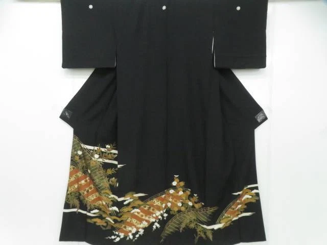Tomesode KImono Japan Idnet Black Tomesode Kinsai Bridge With Classical Flowers