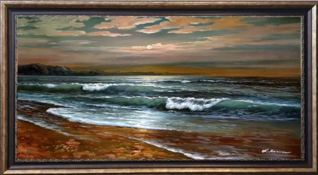 Extra large seascape "The surf of the sea on a moonlit night" listed artist