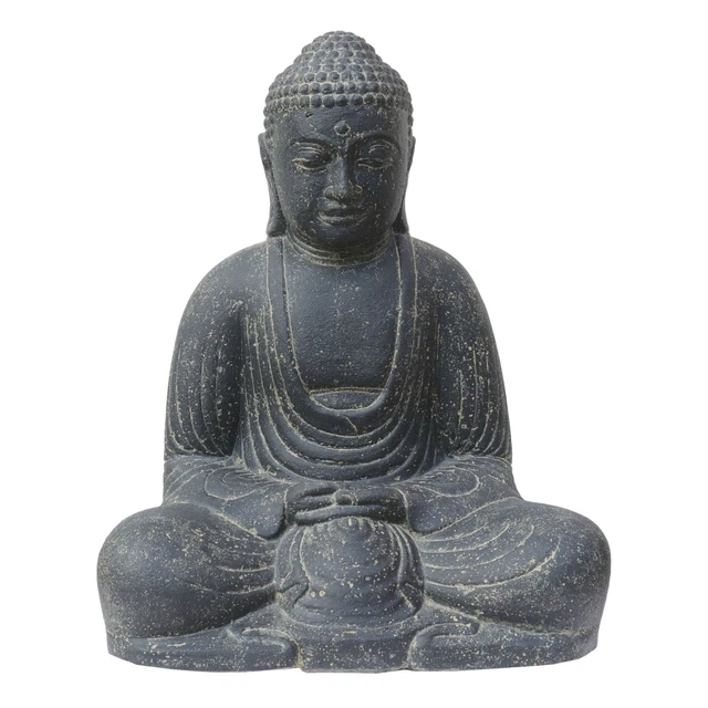 BUDDHA FIGUR STATUE Japan groß 60cm Steinfigur Garten schwarz frostfest