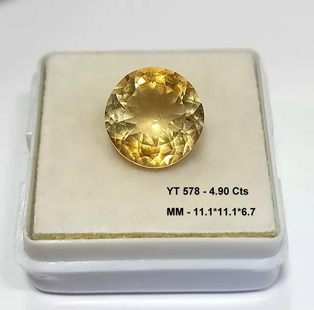 4.90 Ct Round Cut Yellow Topaz Natural Gemstone Brazil Origin 11.1 MM YT578