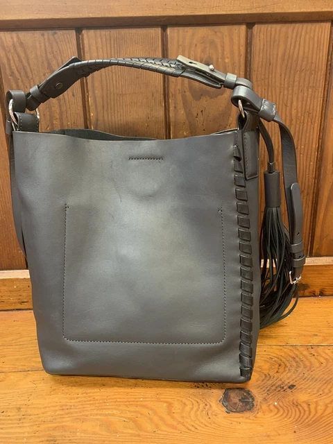 ALLSAINTS WOMEN'S COW Leather Light Black Bucket Handbag Crossbody