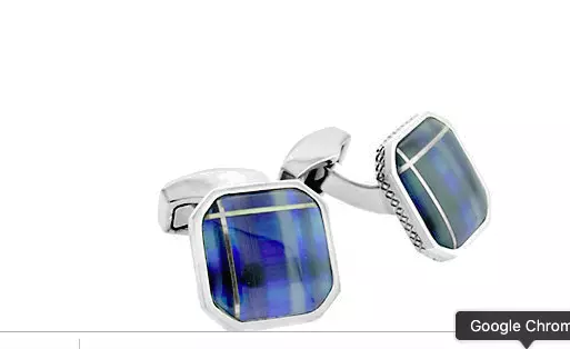 RT by TATEOSSIAN Rhodium CUFFLINKS Blue Fiber Optic Glass New in Box 50% off!