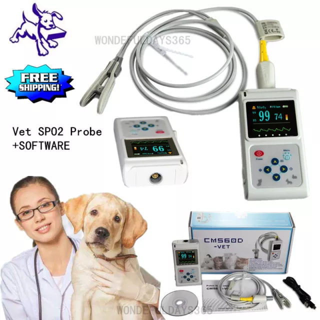 Veterinary Pulse Oximeter PR Animal Tongue Ear Spo2 Probe+Software CMS60D-VET