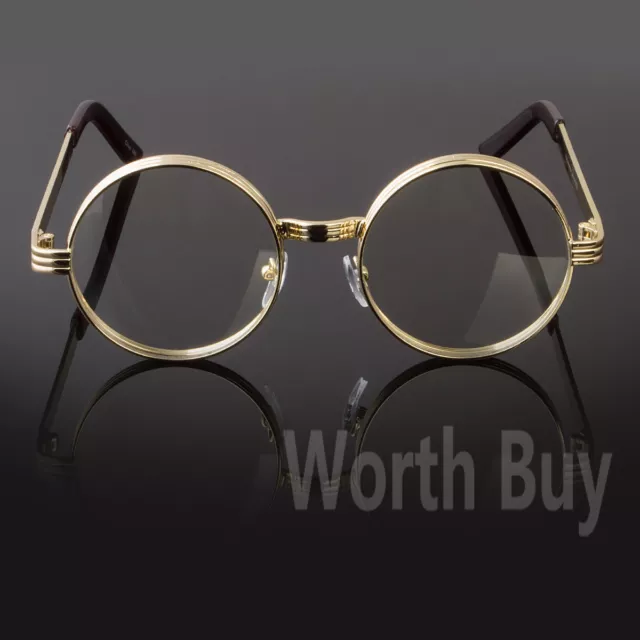 New Funk Clear Lens Round Steampunk Retro Fashion Eye Glasses Hipster Gold Frame 3