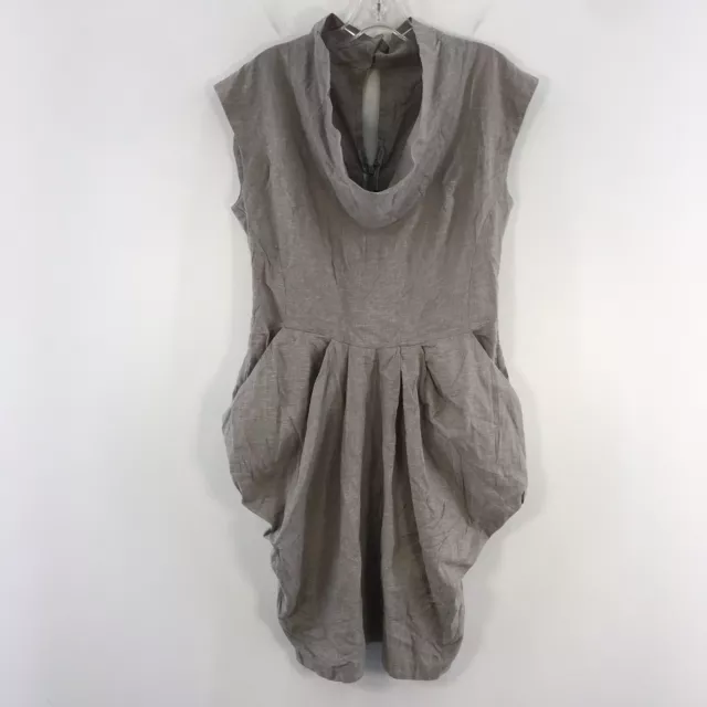 ASOS Gray Linen Blend Cowl Neck Mini Pleated Pockets Mini SS Dress Women Size 10