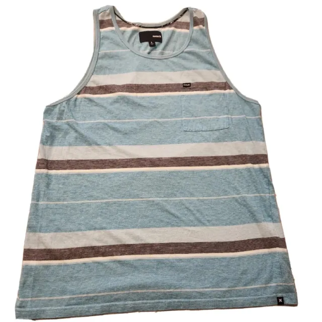 Hurley Sleeveless Shirt Men's L Blue Grey Striped Tank Top