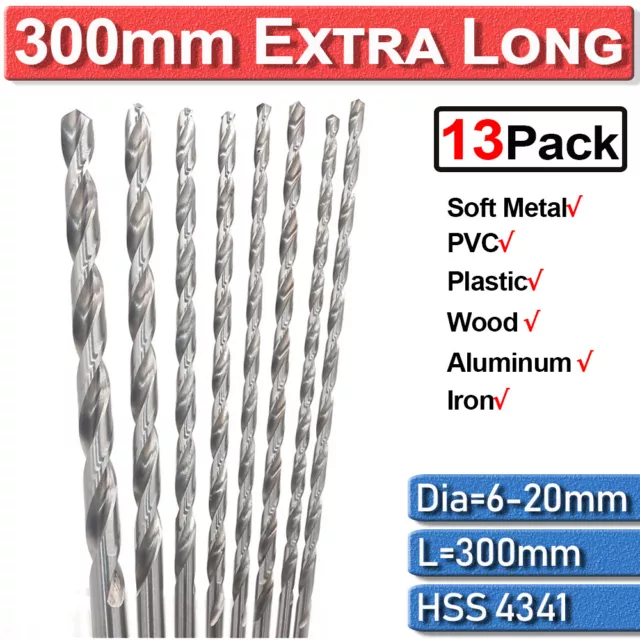 ​300mm Extra Long High Speed Steel HSS Twist Drill Bits For Metal Wood 6-20mm