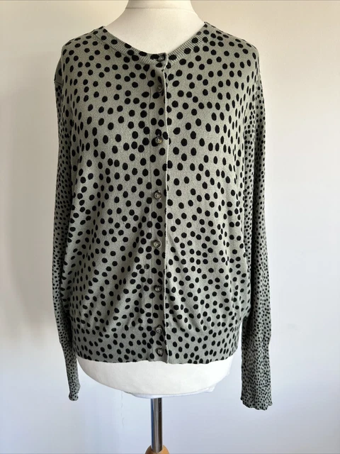 Cardigan verde nero a pois collezione M&S taglia UK taglia 14 collo a maniche lunghe