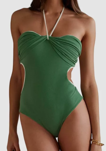 $350 Johanna Ortiz Women's Green Algae 'Barrier Reef' One Piece Swimsuit Size L