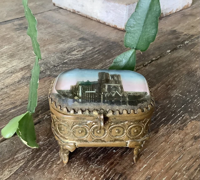 Ancienne Boîte à Bijoux Napoléon 3 Reims  Laiton Verre Biseauté 19ème XIXÈME