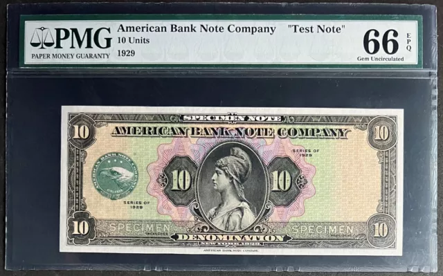 NQC Series 1929 10 Unit American Bank Note Specimen Test Note-PMG Gem Unc 66 EPQ