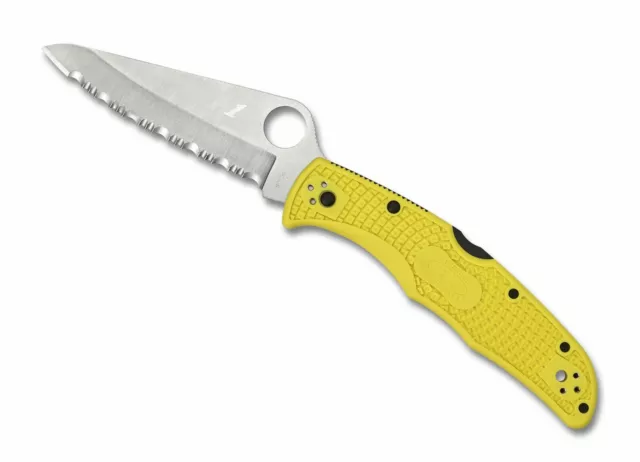 Spyderco Pacific Salt 2 Folding Knife 3.78" H1 Satin Serrated Blade, Yellow FRN