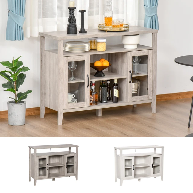 Rustic Style Sideboard Serving Buffet Storage Cabinet Cupboard with Glass Doors