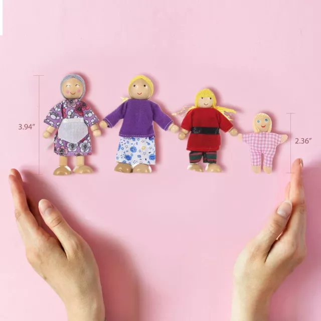 Wooden Doll House Family of 8 Little Figures, Cute Dollhouse People for... 2