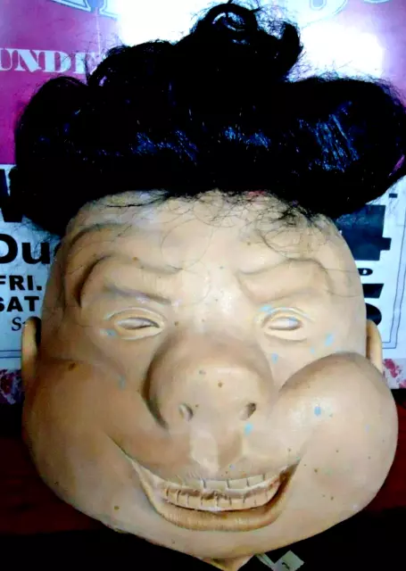 Unusual 12" Full Head Lifelike Creepy Face Prop Display Mask Mold w/2006 PMG Wig