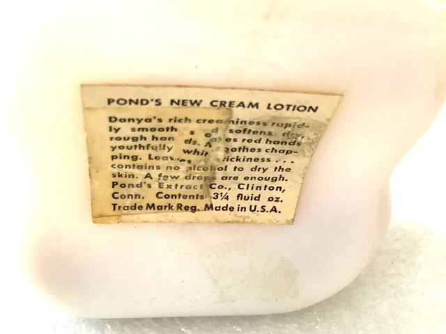 1930S PONDS DANYA CREAM LOTION MILK GLASS 3 1/4 Oz BOTTLE Clinton ...