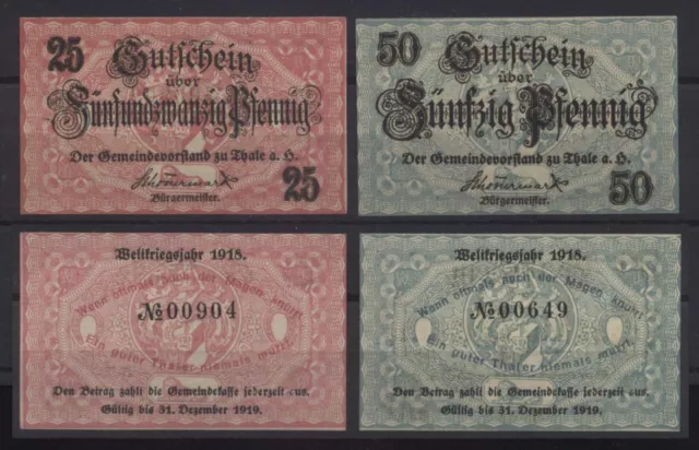 [25927] - 2 x NOTGELD THALE a. H., Stadt, 25 + 50 Pf, 00.00.1918, Tieste 7315.05