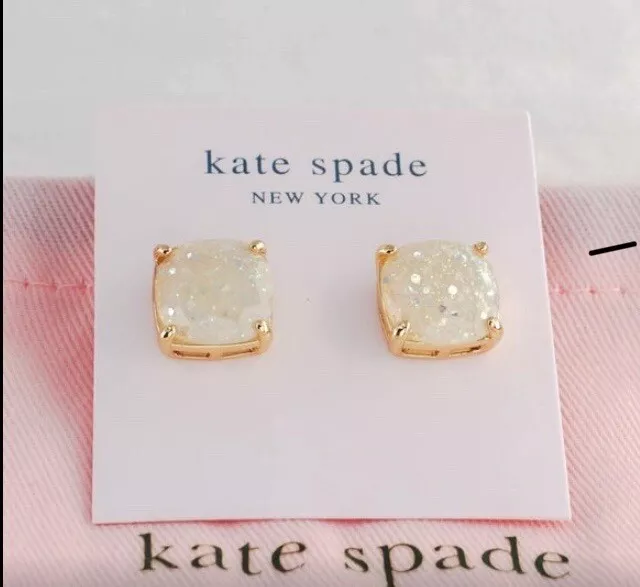 Kate Spade New York Small Square Stud Earrings, Opal Glitter NEW 2