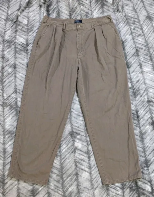 Polo Ralph Lauren Pleated Chino Pants Brown Vintage Made in USA Men's 38 x 29