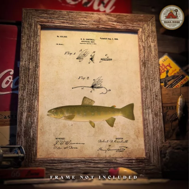 Brown Trout Artwork Fly Fishing Patent Art Print Fly Tying Cabin Wall Decor Gift