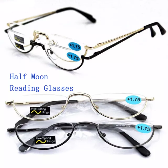 Half Moon Mens Women Vintage Spring Hinge Eyeglasses Reading Glasses +1.75