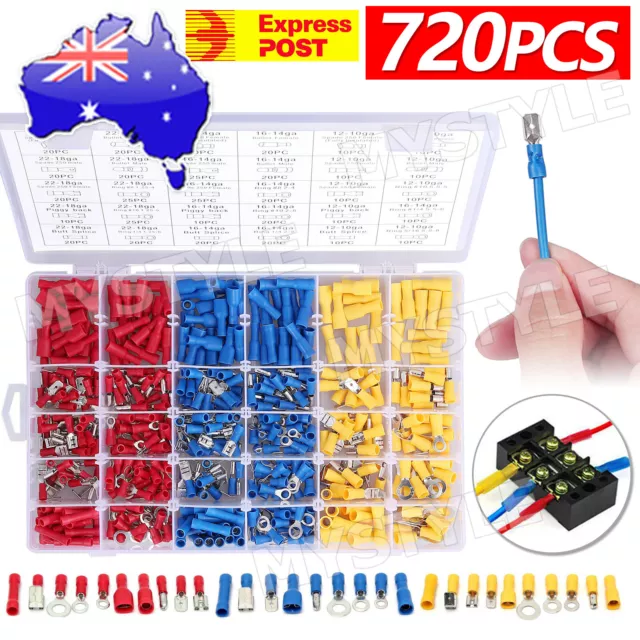 720PCS Assorted Insulated Electrical Wire Crimp Terminals Port Connectors Kit AU