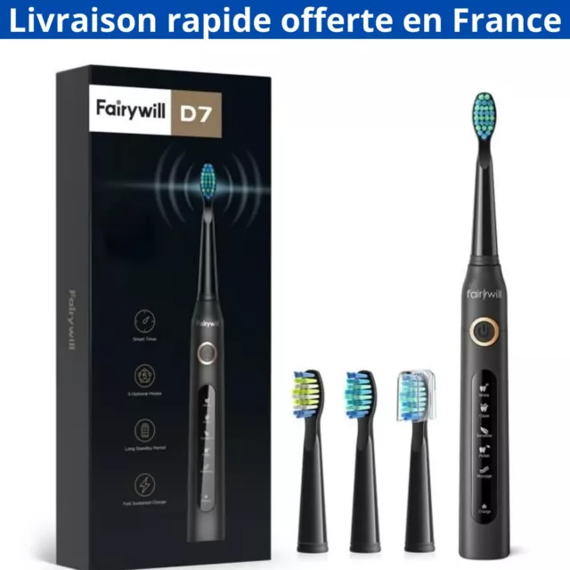 Brosse À Dents Électrique USB Sonic FW-507 Rechargeable Étanche 4 têtes Noir