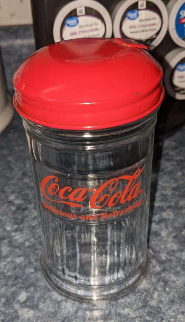 Vintage 1992 Coca-Cola Glass Sugar Shaker Jar With Red Metal Lid