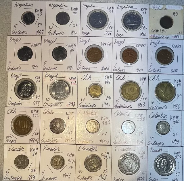 1928 - 2012 South America 100 Coin Lot From 12 Countries VF to BU Condition 2