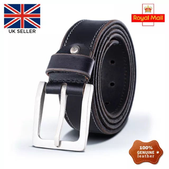 Mens 100% Genuine Leather Belts New Buckle Jeans Belt Black Brown Uk Stock