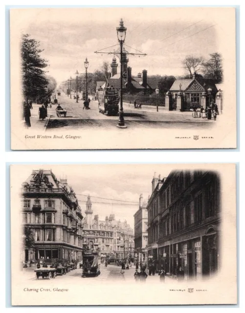 Set of 2 Glasgow Street Scenes Charring Cross Great Western Road UDB Postcards