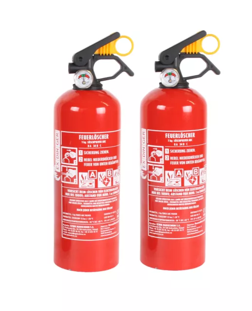 2 x Autofeuerlöscher GP-1x ABC 1kg mit Halterung + Manometer / Kfz Feuerlöscher