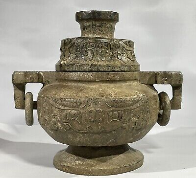 Shang To Zhou Dynasty Neolithic Taotie Nephrite Jade Gui Vessel Ritual Censer