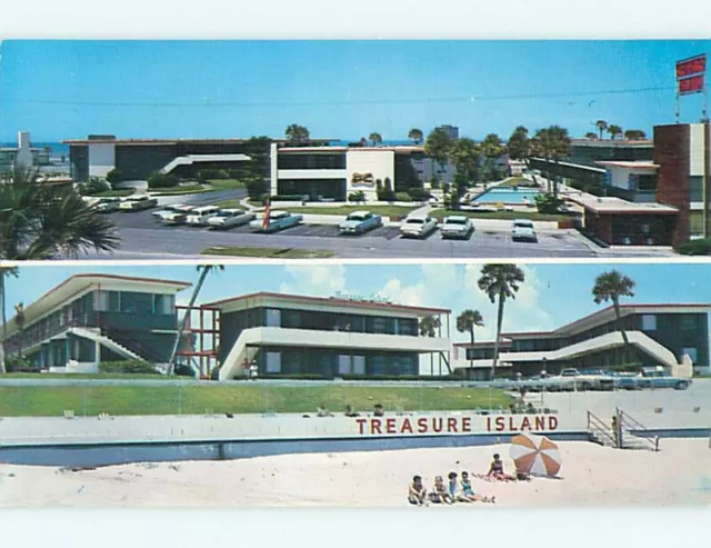 Unused Pre-1980 POOL & OLD CARS & TREASURE ISLAND MOTEL Daytona Beach FL u5244