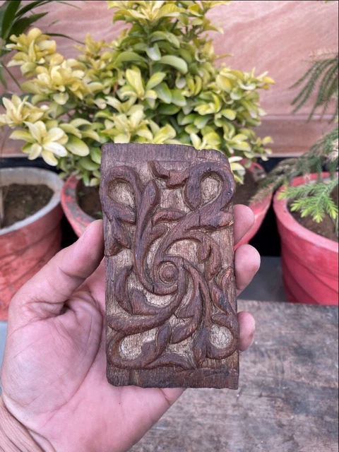 1800's Antique Wood Hand Carved Rare Floral Door Bracket Wall Panel