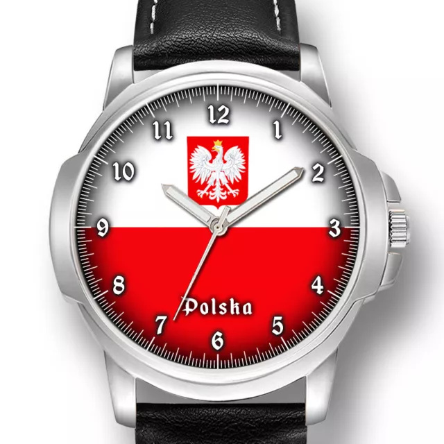 Polish Eagle Poland Flag Coat Arms Gents Wrist Watch Birthday Best Gift Engraved