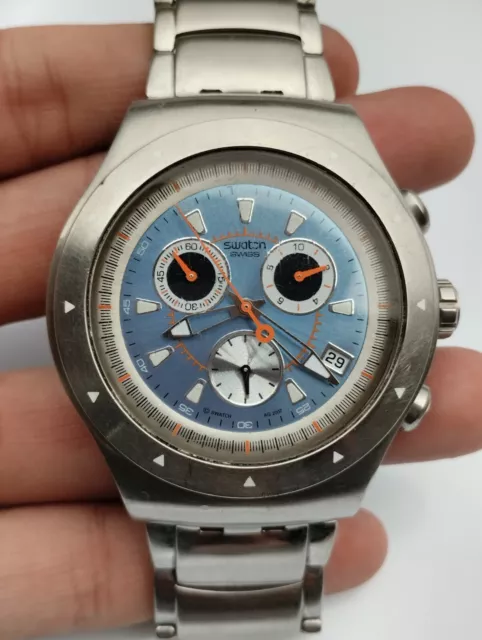 Vintage Swatch Irony Quartz Chronograph Date Blue Dial Men's Watch Swiss 47mm