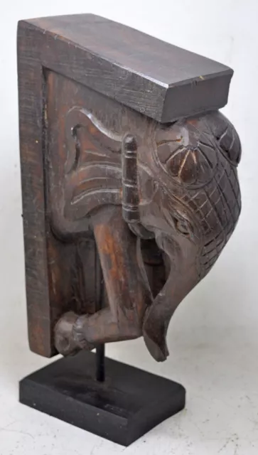 Antique Wooden Tall Elephant Bracket Figurine Original Old Fine Hand Carved