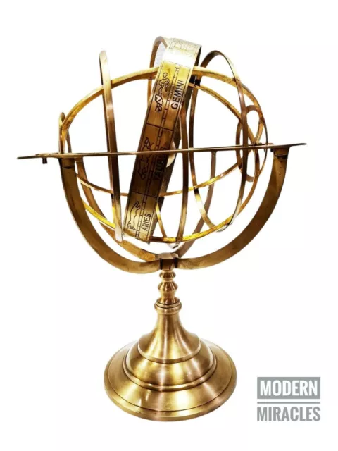 18" Nautical Big Brass Armillary Sphere World Globe Brass Base Home Decorative 2