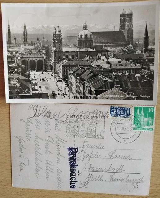 2x AK München   - Ausblick  1949 u.1952 gel. - Stempel Oktoberfest 49,P.weinfest