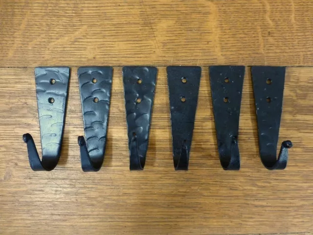 6 BLACK WROUGHT IRON WALL HOOKS HANGERS 4" RUSTIC ANTIQUE STYLE barn hardware