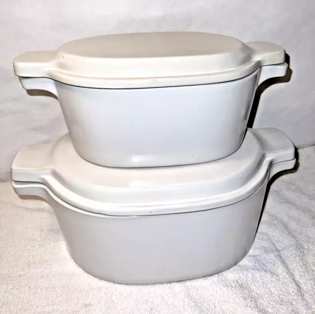 (2) Vintage BENNINGTON POTTERS  Pottery DUTCH OVENS casseroles bakers 1855 1856