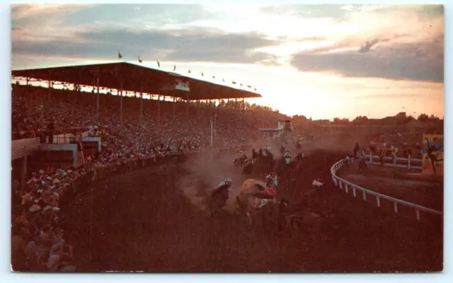CALGARY STAMPEDE, Alberta Canada ~ Grandstand CHUCK WAGON RACES 1960s Postcard