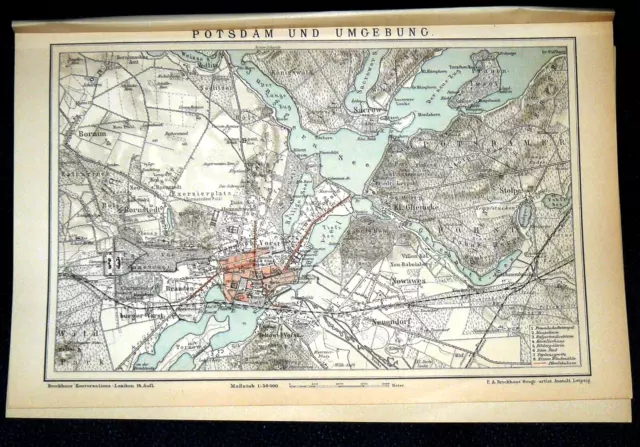 POTSDAM und UMGEBUNG Stadtplan  Landkarte Lithographie + Artikel von 1895 – 131