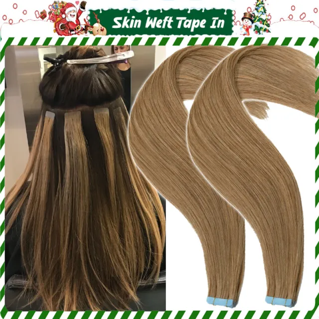 Skin Weft Tape In Real Human Hair Extensions Invisible Double Sided Glue Remy UK