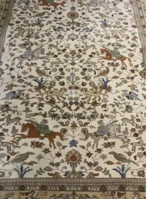 6 X 9 AuthenticTabrizz Rug Scenery Oriental  Knotted Rare Wool Ivory  Antique