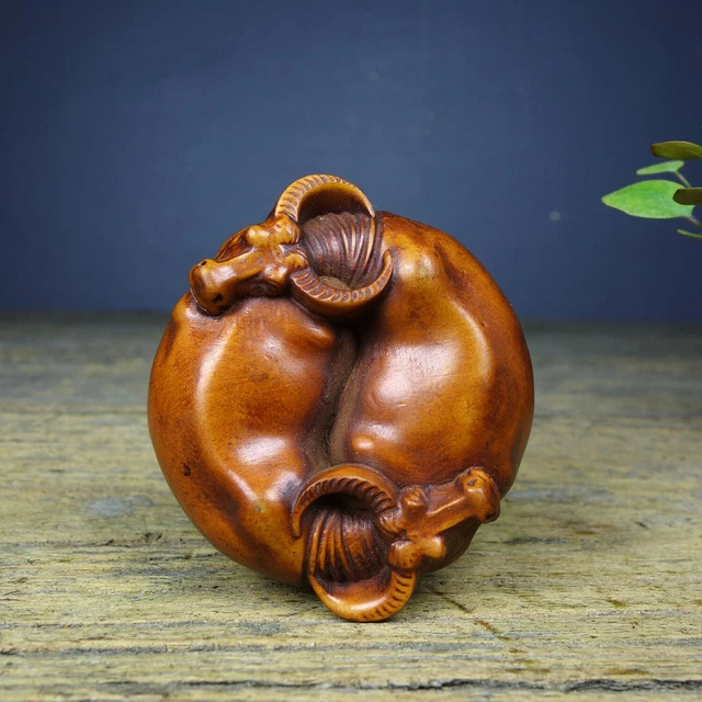 Chinese Natural Boxwood Hand carved Exquisite Cattle Statue AE2681