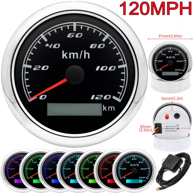 85mm Waterproof GPS Speedometer 120KM/H Gauge for Motorcycle Boat Car Truck ATV